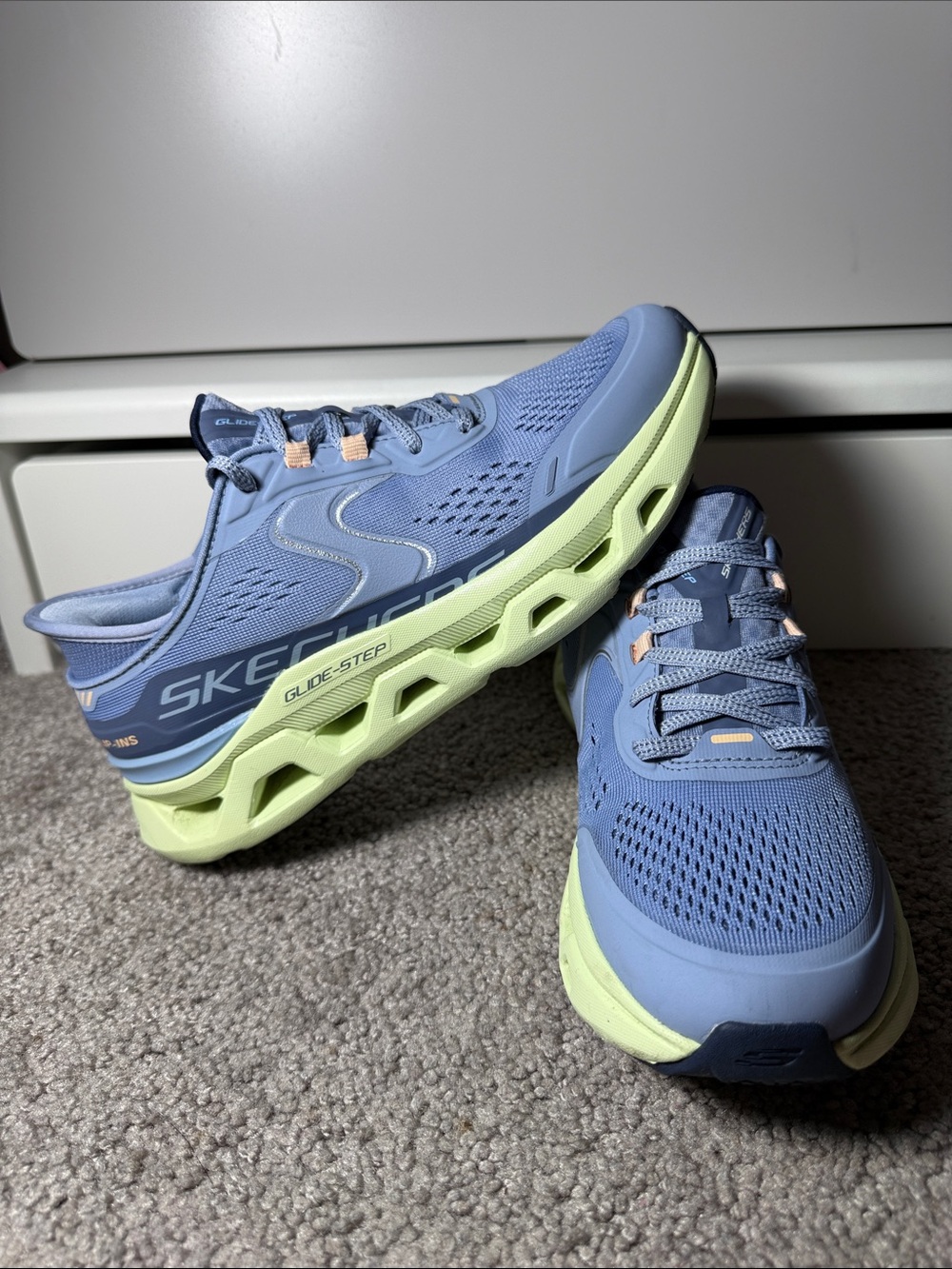 Skechers Women's Light Blue Athletic Sneakers with Pale Yellow Sole